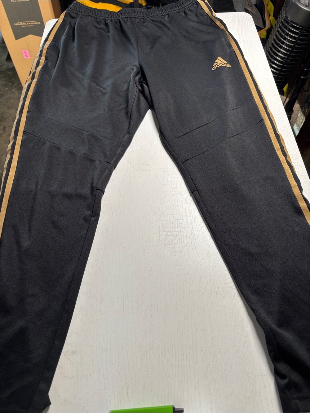 adidas Black Sweatpants with Gold Stripes - Kids
